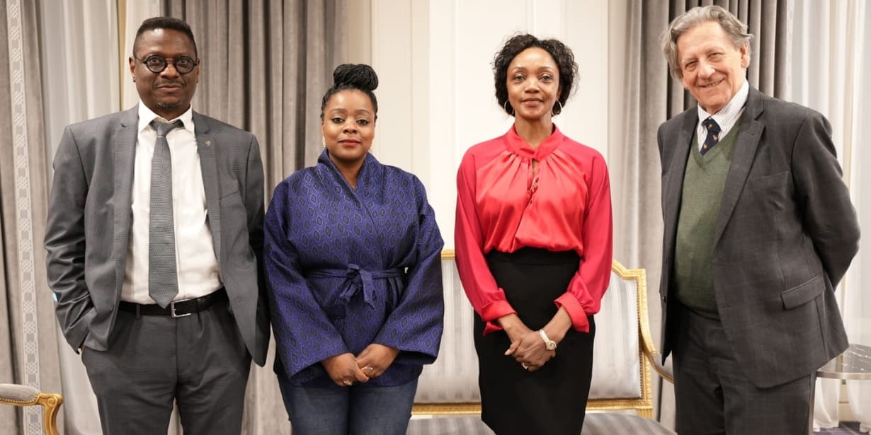 De Gauche à droite, Pascal Kouo (Moza Consulting), Rachel Sumbu, S.E.M Liliane Marat-Massala (Moza Consulting), Michel Fossaert (Agro Finance Africa) - Conférence sur l'agriculture et la sécurité alimentaire, Paris, France